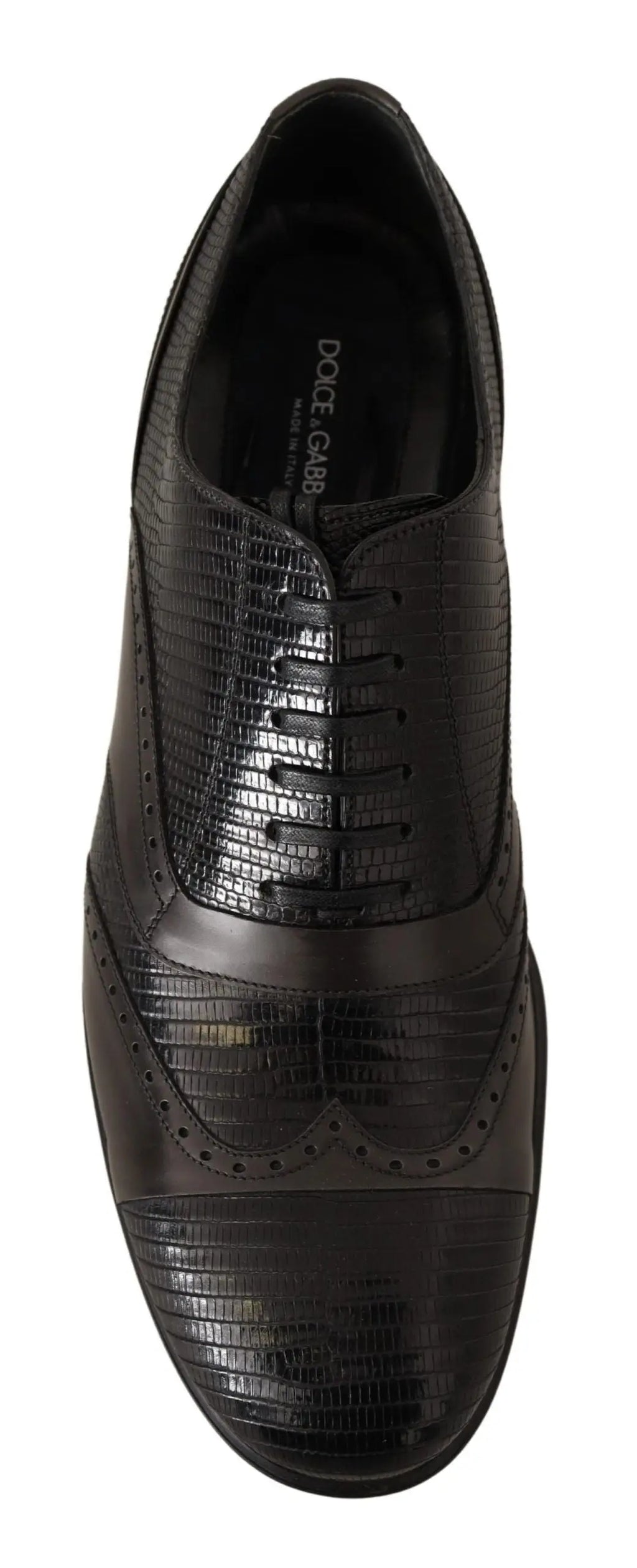 Chaussure derby dolce & gabbana marron en cuir de lézard avec motif brogue texturé sur bout et empeigne