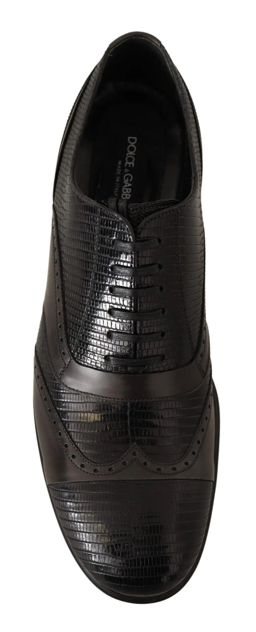 Chaussure derby dolce & gabbana marron en cuir de lézard avec motif brogue texturé sur bout et empeigne