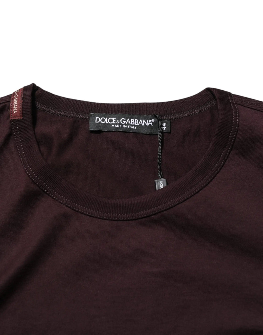 T-shirt dolce & gabbana en coton marron avec logo plaque et col rond côtelé avec étiquette noire