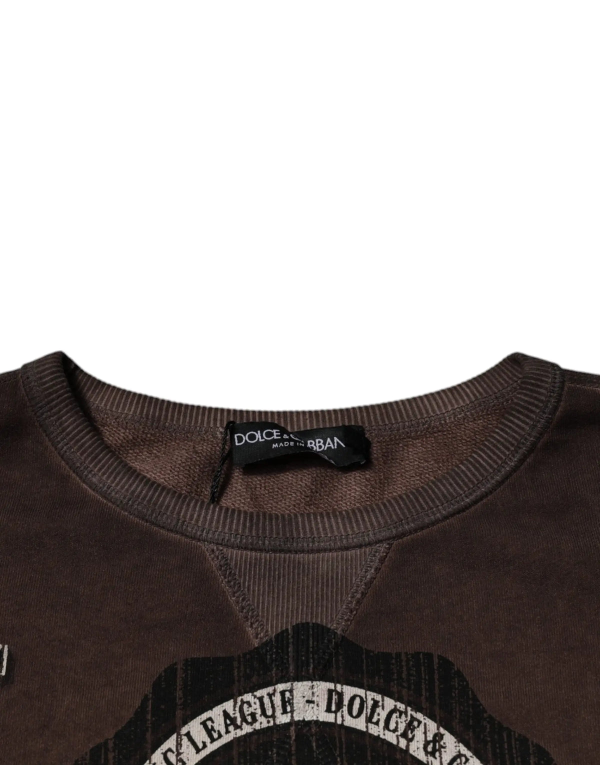 Sweatshirt dolce & gabbana marron avec logo imprimé et design graphique usé sur le devant
