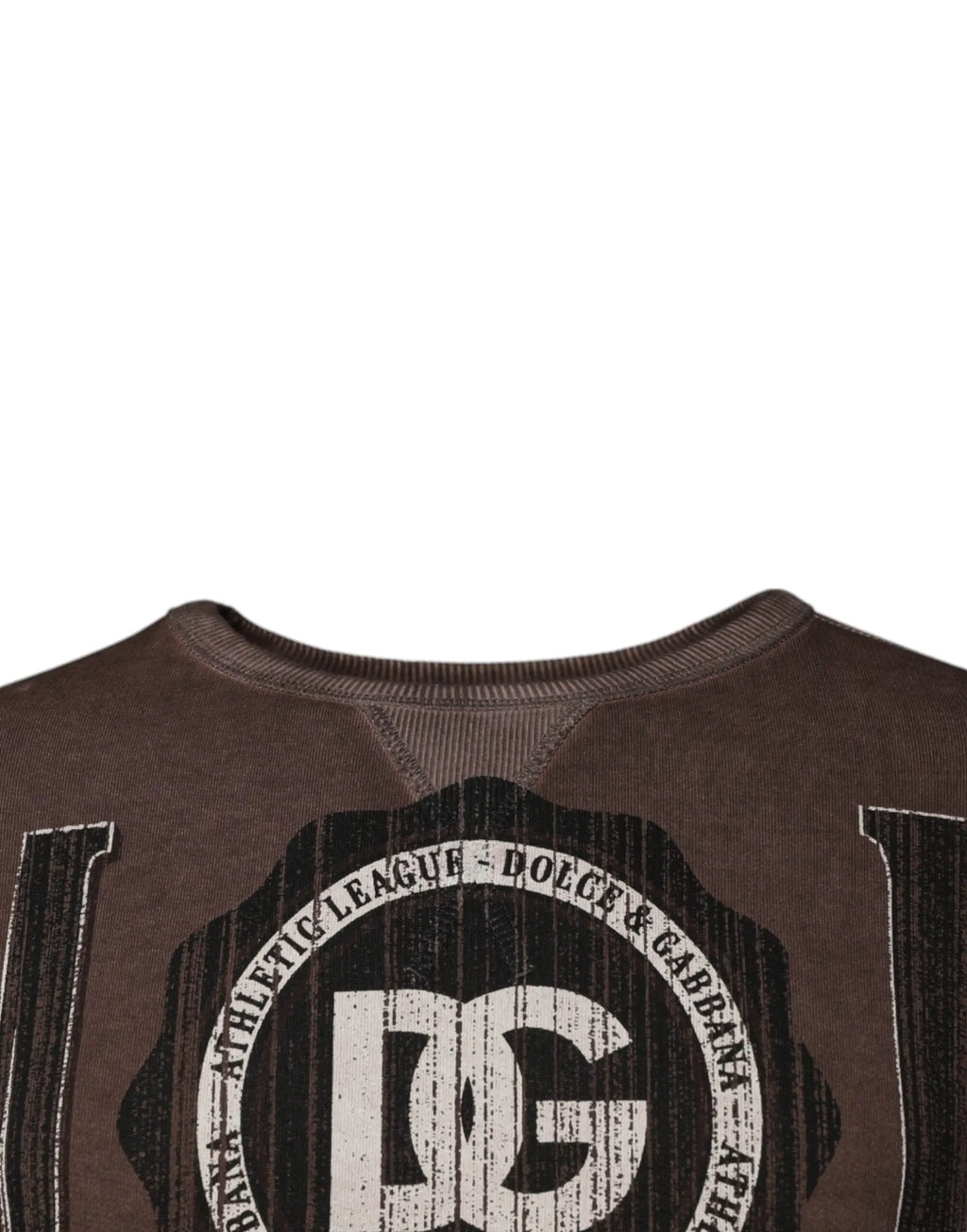Sweatshirt dolce & gabbana marron avec logo circulaire noir et blanc usé et texte athletic league dolce & gabbana