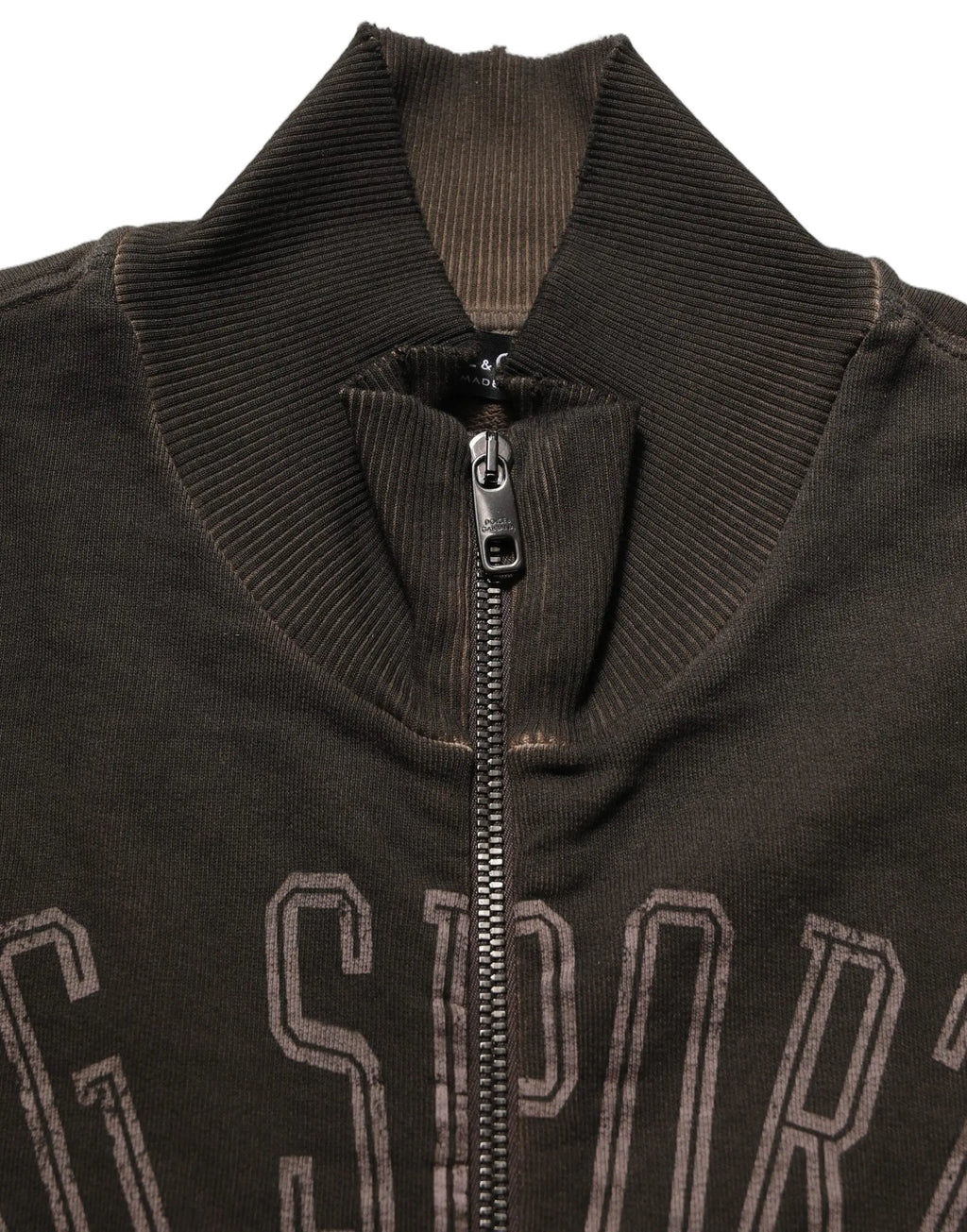 Veste bomber en velours côtelé vert olive foncé avec col côtelé et fermeture éclair avant dans un sweatshirt dolce & gabbana marron à imprimé logo