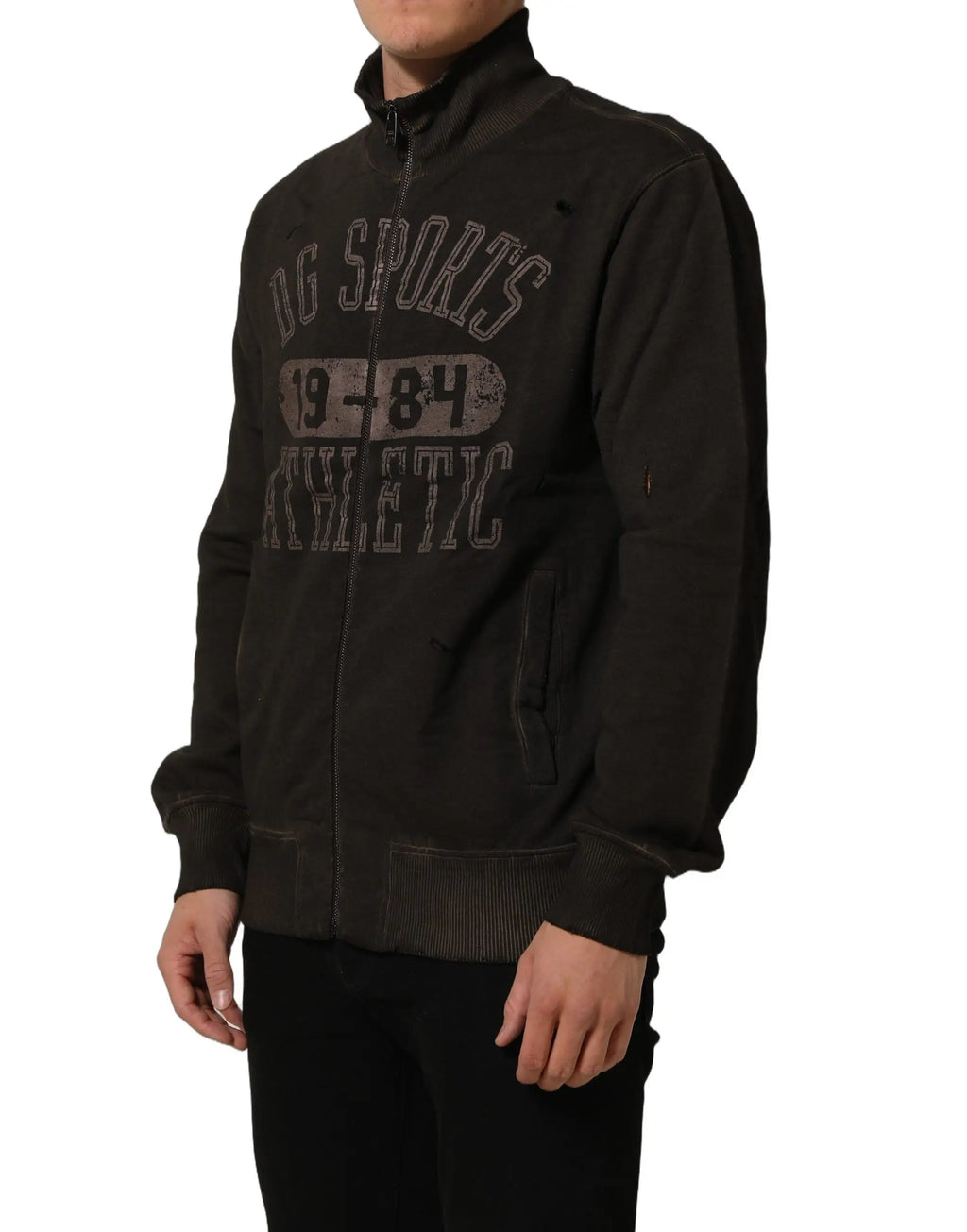 Veste zippée noire dg sports avec lettrage vieilli et design vintage 1984 dans sweatshirt dolce gabbana marron