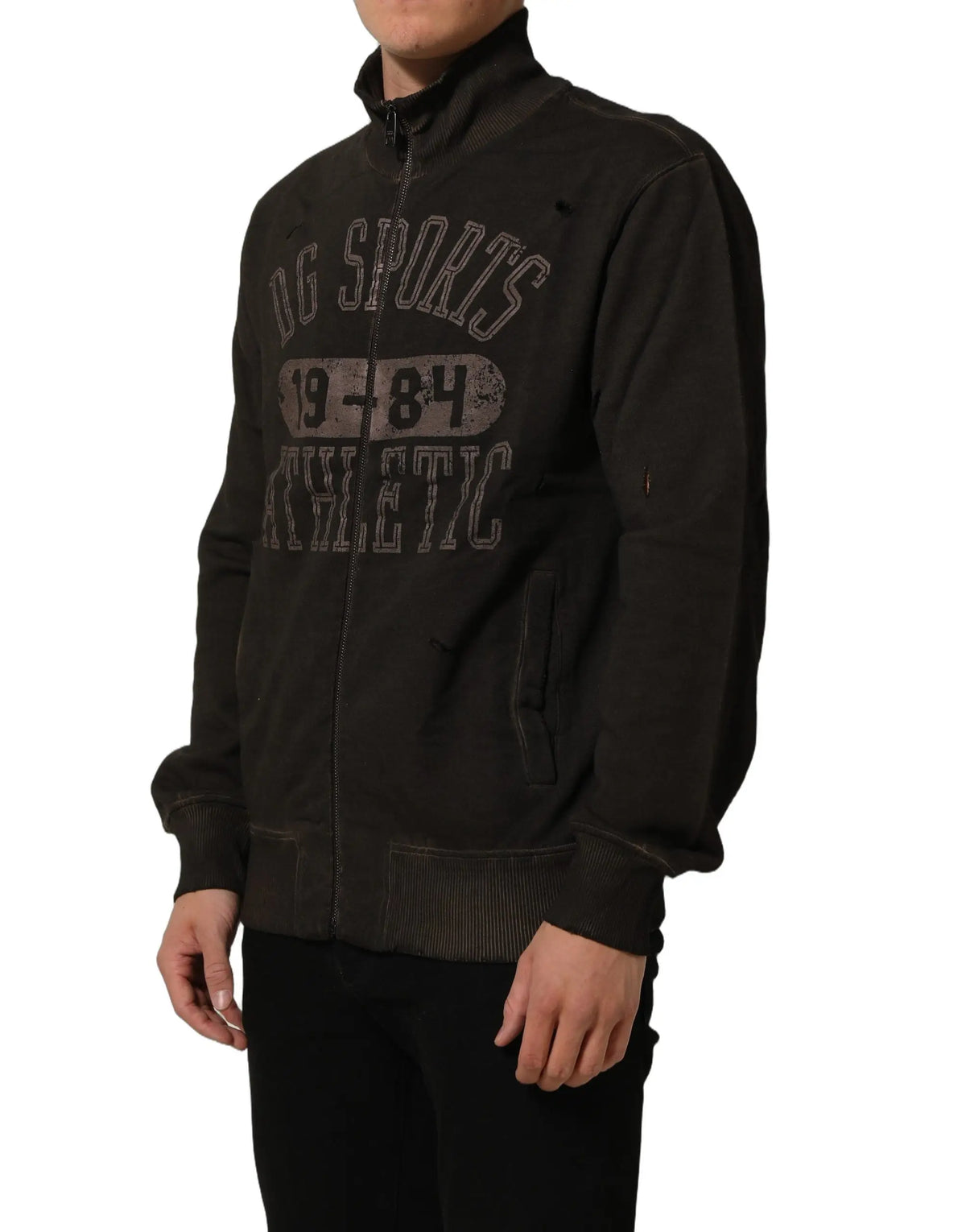 Veste zippée noire dg sports avec lettrage vieilli et design vintage 1984 dans sweatshirt dolce gabbana marron