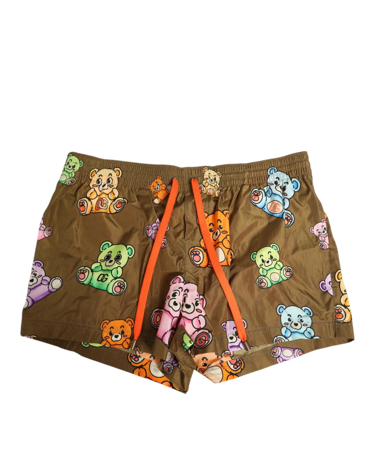 Short de bain pour homme dolce & gabbana marron avec motif ludique dours en couleurs vives multicolores