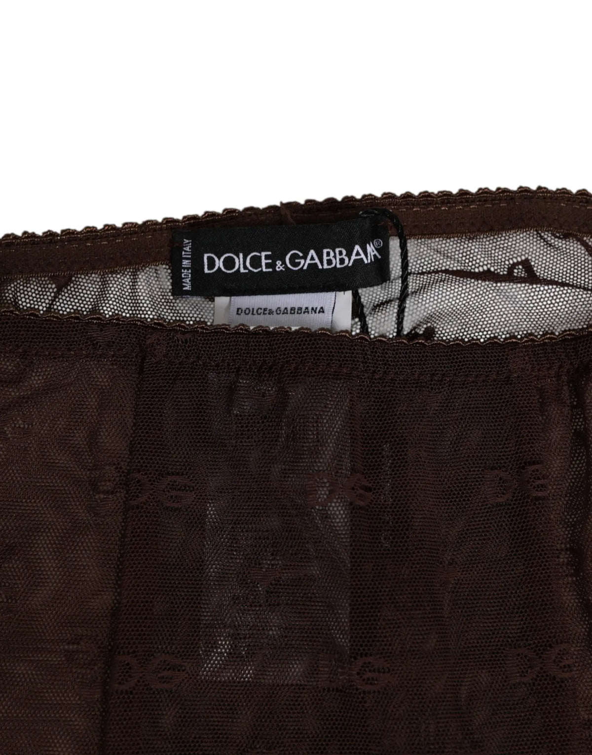 Leggings marron en dentelle de nylon dolce & gabbana avec texture délicate et motif répétitif subtil