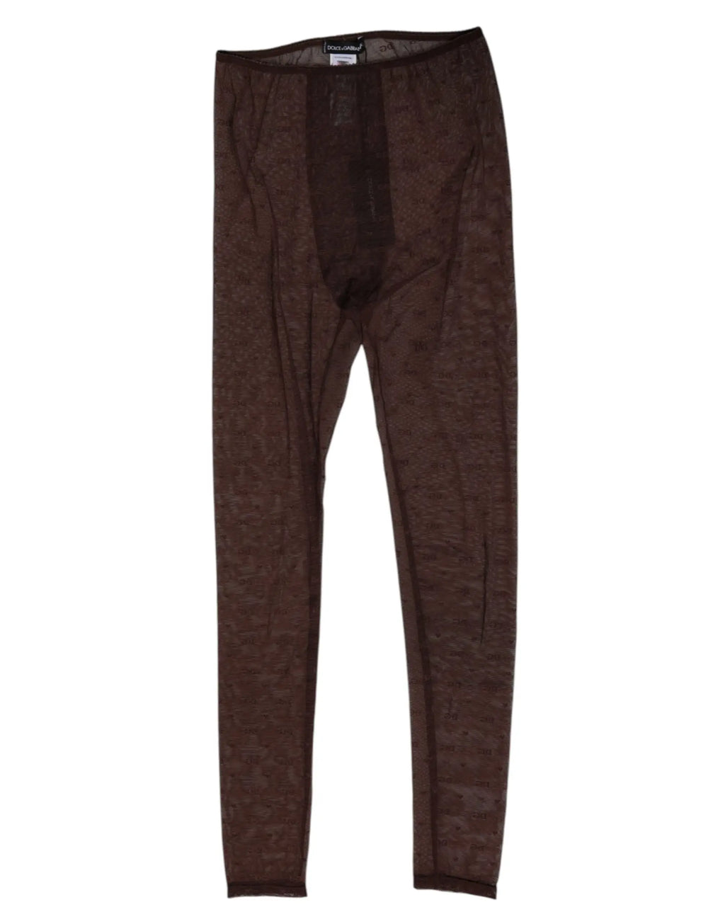 Dolce & gabbana legging marron en nylon avec logo en dentelle pantalon transparent à taille élastique