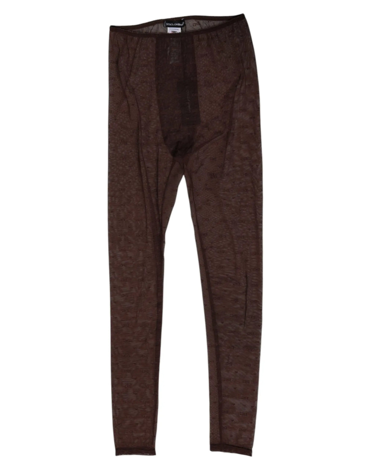 Dolce & gabbana legging marron en nylon avec logo en dentelle pantalon transparent à taille élastique