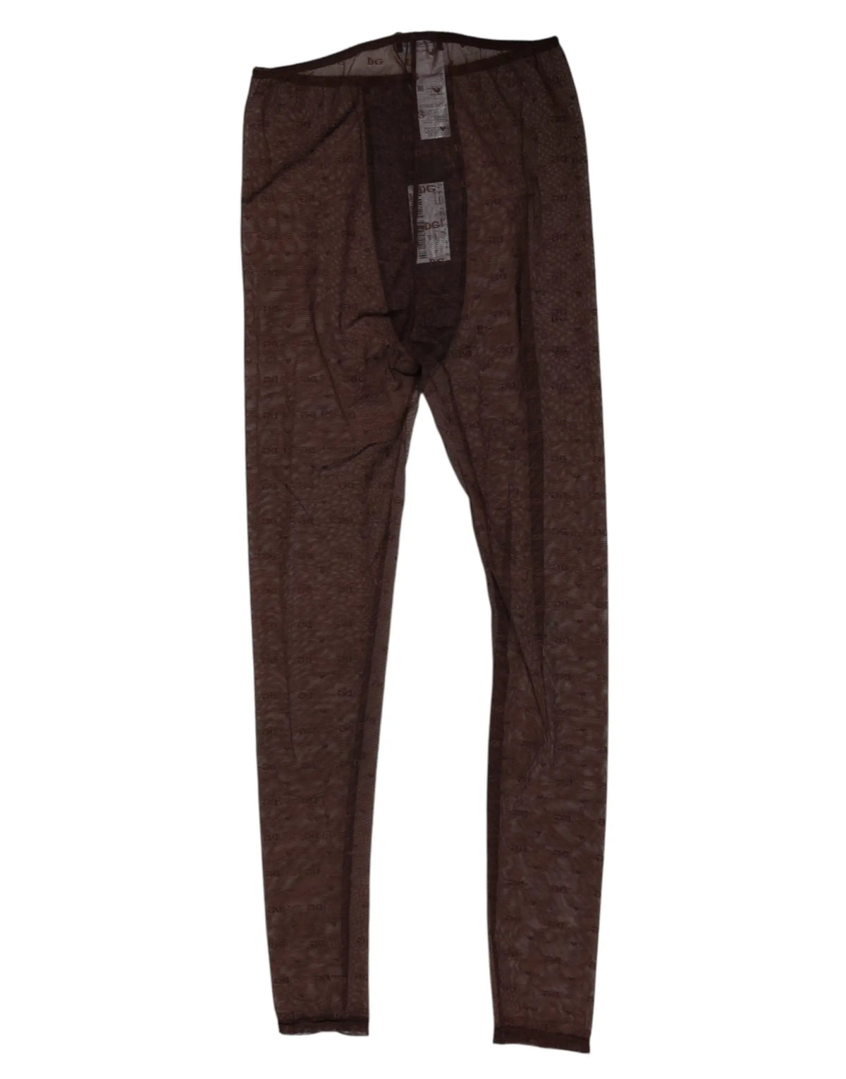 Dolce gabbana leggings en dentelle nylon marron avec motif logo, tissu transparent texturé et taille noire