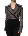 Dolce & Gabbana manteau court à manches longues marron en velours et tissu à carreaux gris et noir texturé