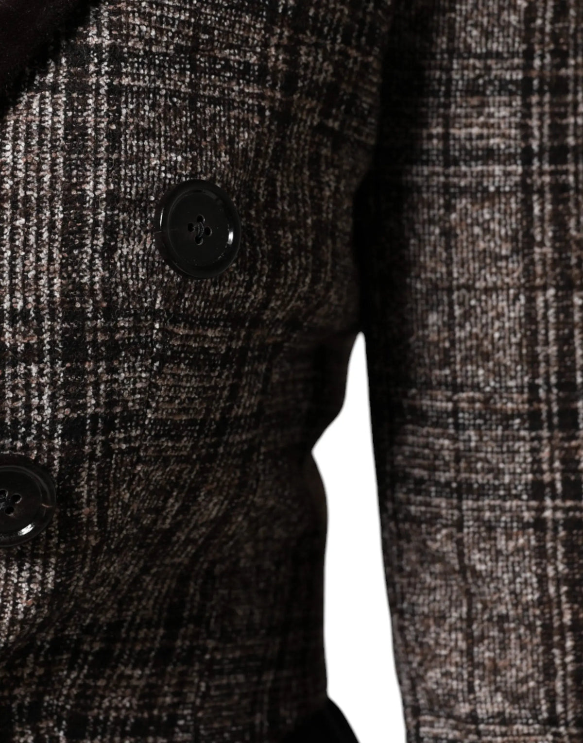 Dolce & gabbana brown plaid long sleeve cropped coat jacket en laine avec boutons noirs et motif marron foncé et gris