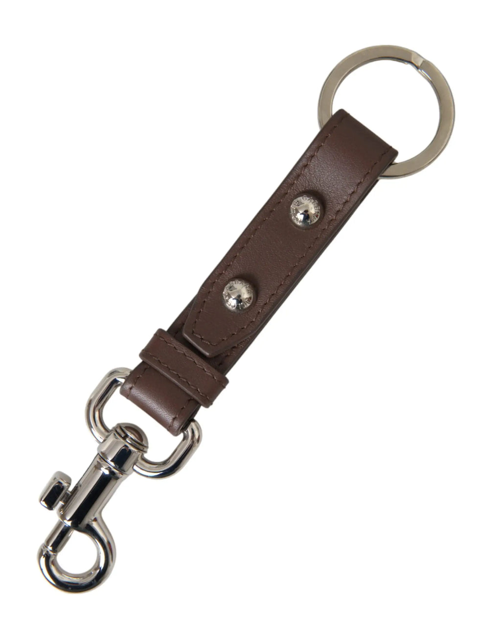 Porte-clés dolce & gabbana en cuir marron avec ferrures argentées et deux clous décoratifs