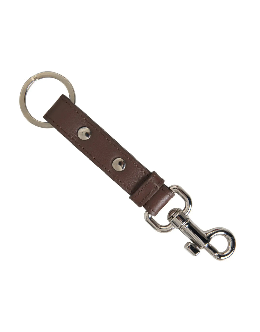 Porte-clés dolce & gabbana en cuir marron avec métal argenté et mousqueton pivotant