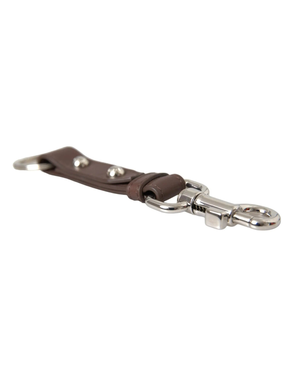 Bracelet porte-clés dolce & gabbana en cuir marron avec métal argenté et mousqueton pivotant
