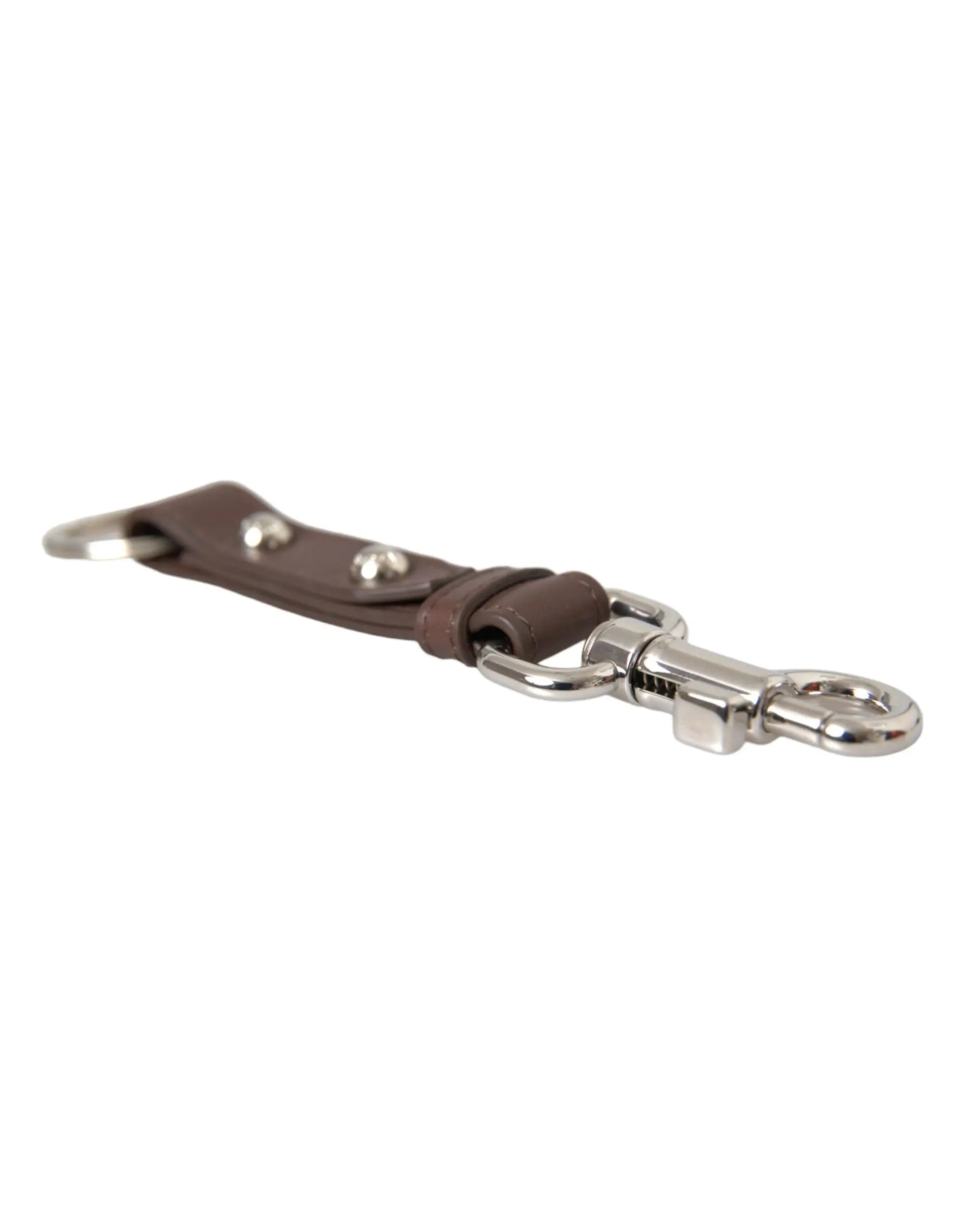 Bracelet porte-clés dolce & gabbana en cuir marron avec métal argenté et mousqueton pivotant