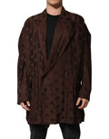 Blazer marron en satin dolce gabbana avec motif logo foncé répétitif et coupe croisée en polyester