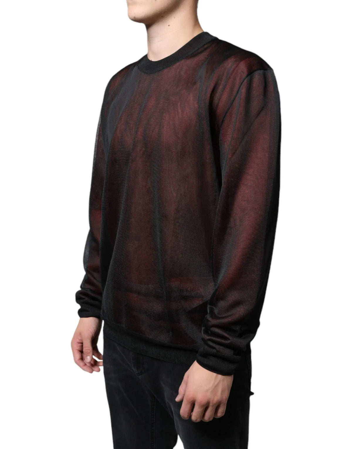 Sweatshirt dolce & gabbana en polyester marron avec dégradé noir et bordeaux transparent à manches longues et col rond côtelé