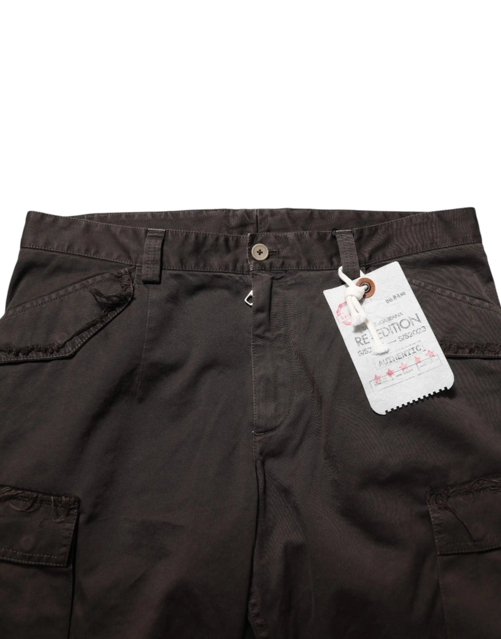 Pantalon cargo homme dolce & gabbana re edition en coton marron avec multiples poches et fermeture bouton