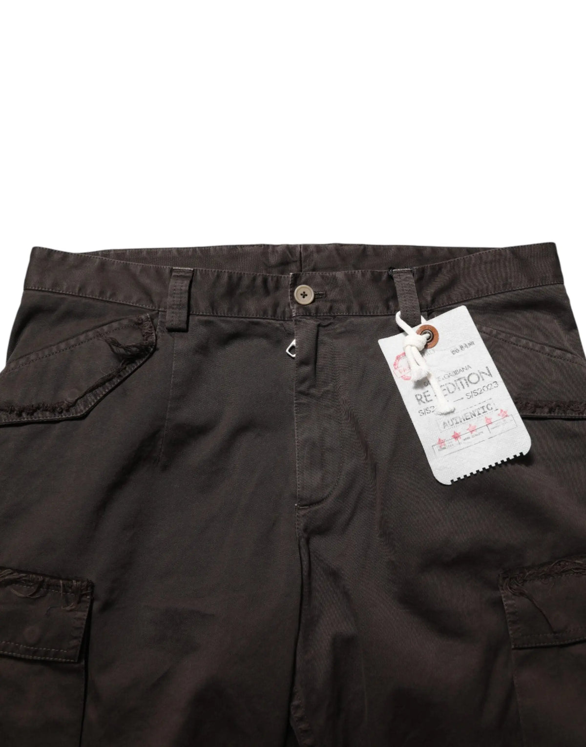 Pantalon cargo homme dolce & gabbana re edition en coton marron avec multiples poches et fermeture bouton