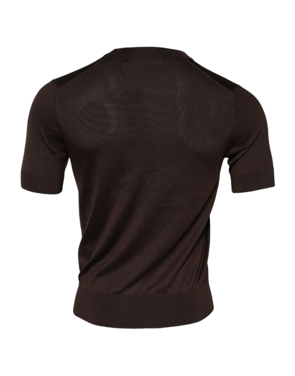Dolce & Gabbana t-shirt marron en soie à manches courtes avec col rond et finitions côtelées en tricot