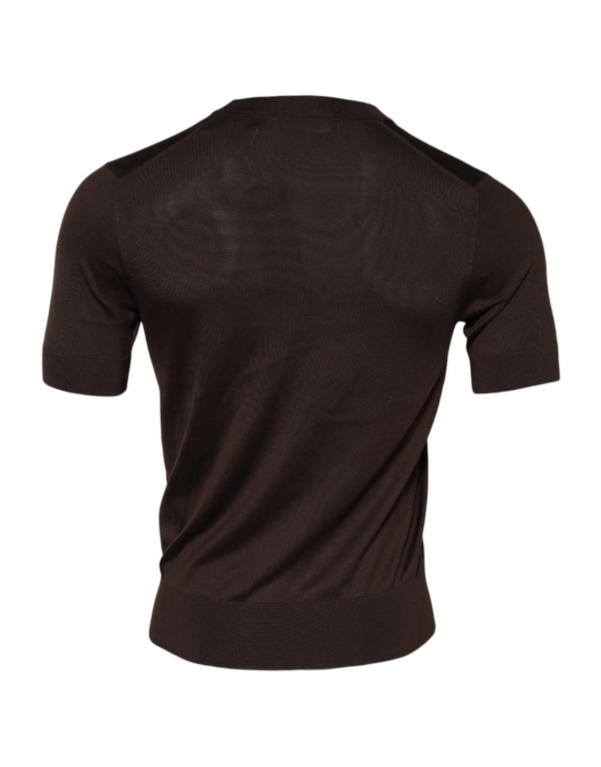 Dolce & Gabbana t-shirt marron en soie à manches courtes avec col rond et finitions côtelées en tricot