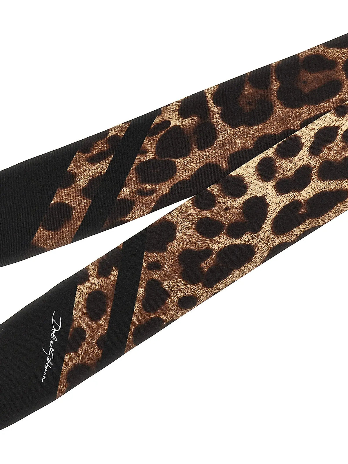 Une cravate leopard noir et fauve avec rayures diagonales en soie dolce gabbana foulard marron