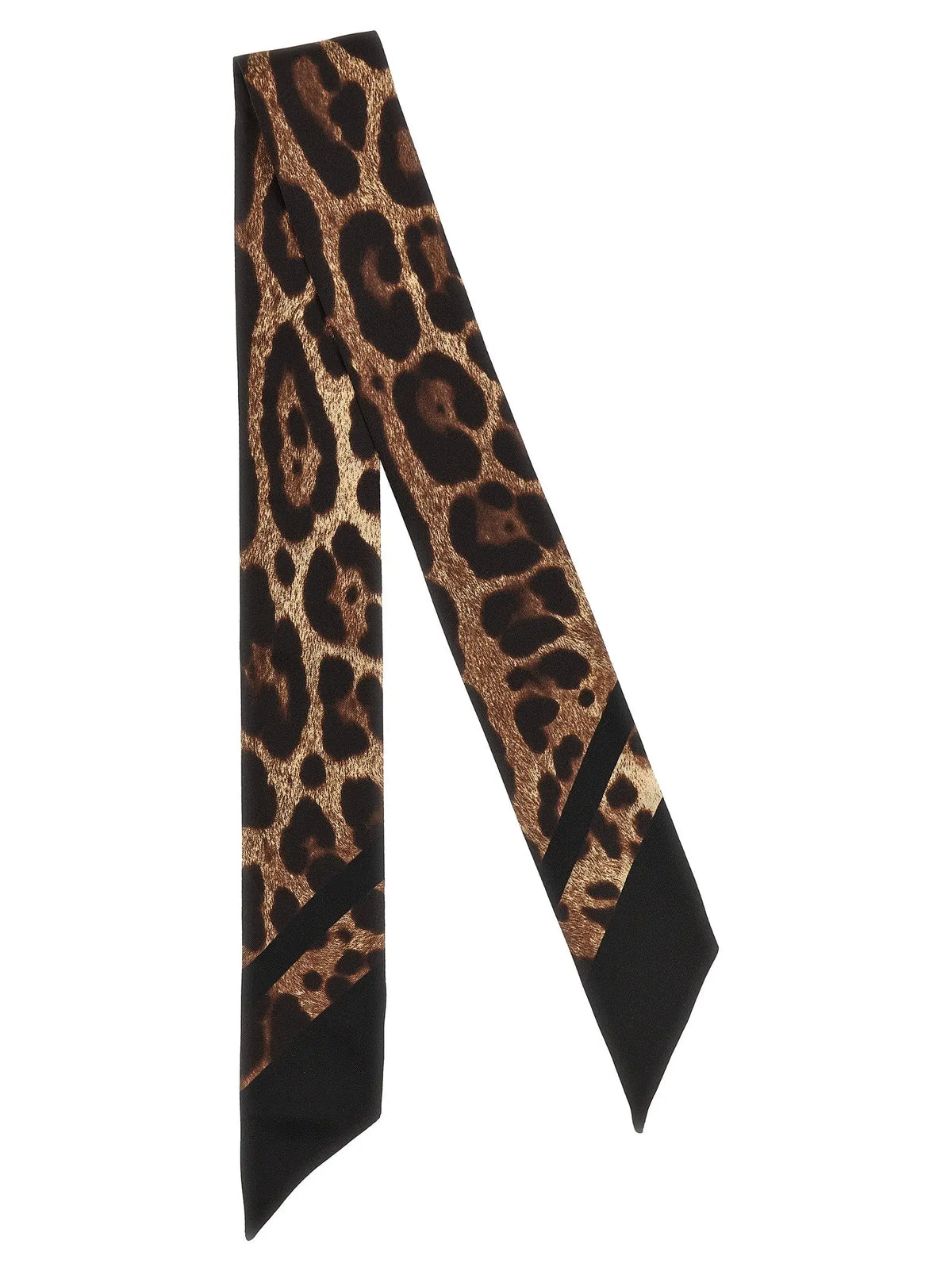Un foulard en soie dolce gabbana marron avec imprimé léopard en bruns et noirs riche et élégant