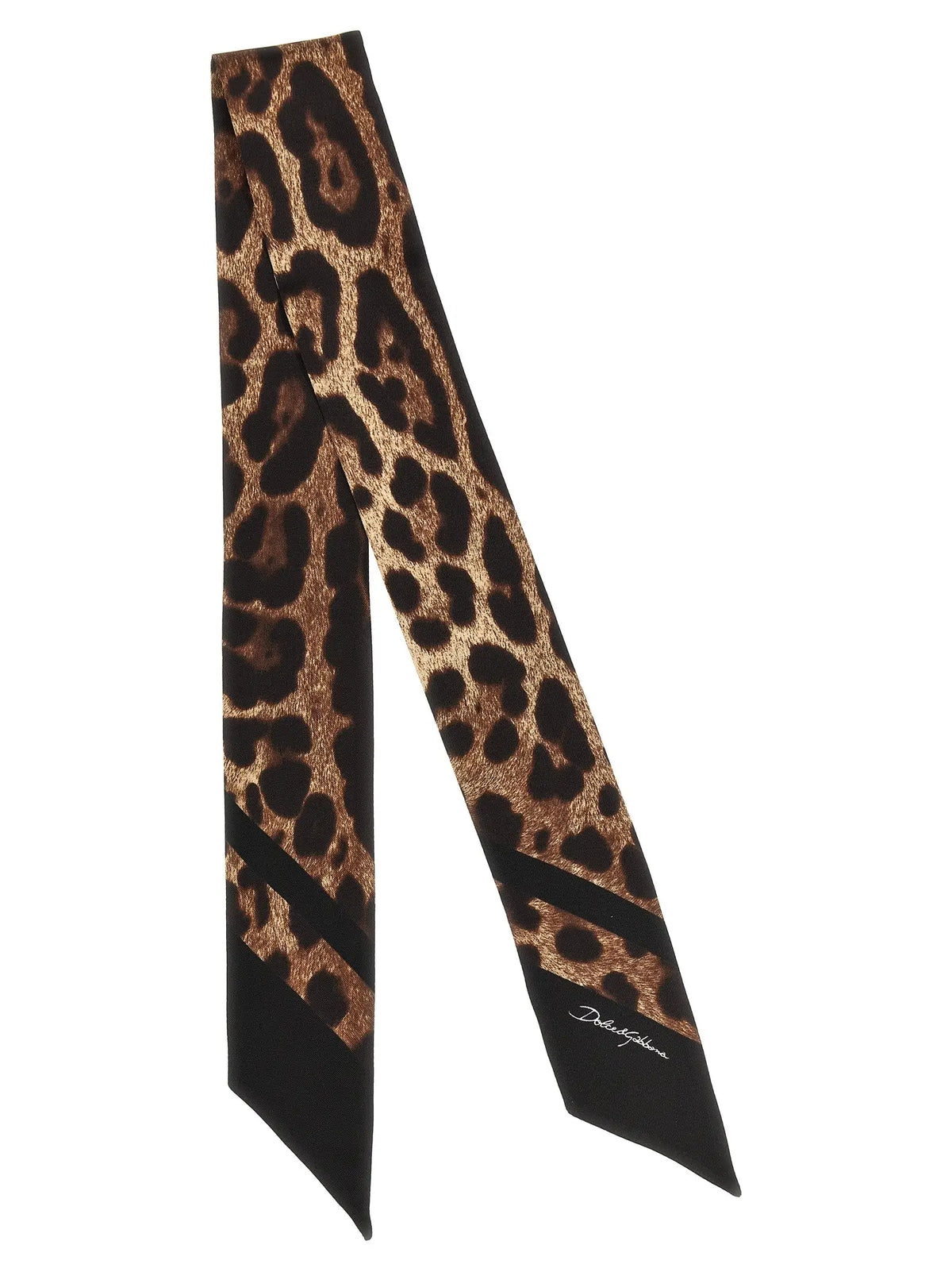 Foulard en soie marron dolce & gabbana avec imprimé léopard doré et signature brodée sur un coin