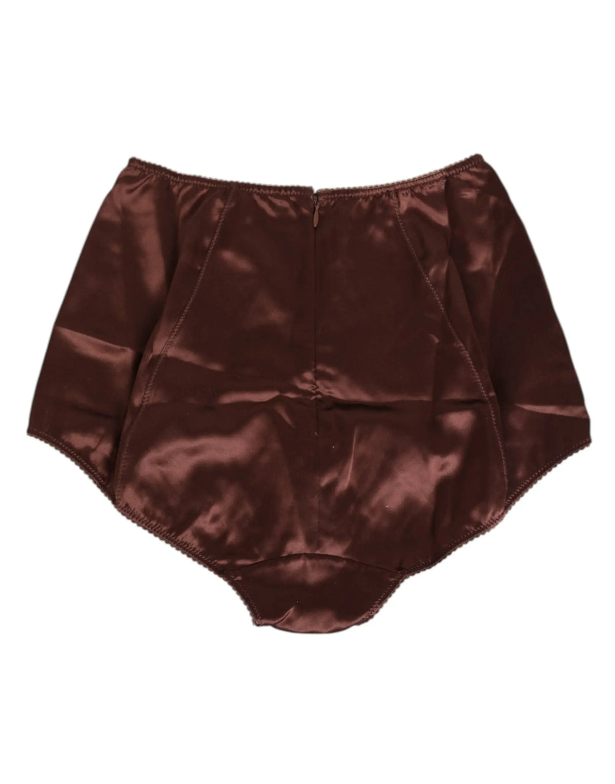 Un slip taille haute marron chocolat en satin doux et brillant avec une ceinture élastiquée de dolce & gabbana