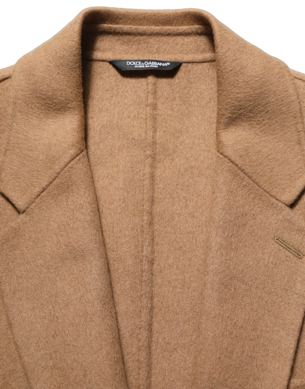 Manteau camel dolce gabbana en laine douce texturée avec col classique et coutures subtiles, pour un look élégant