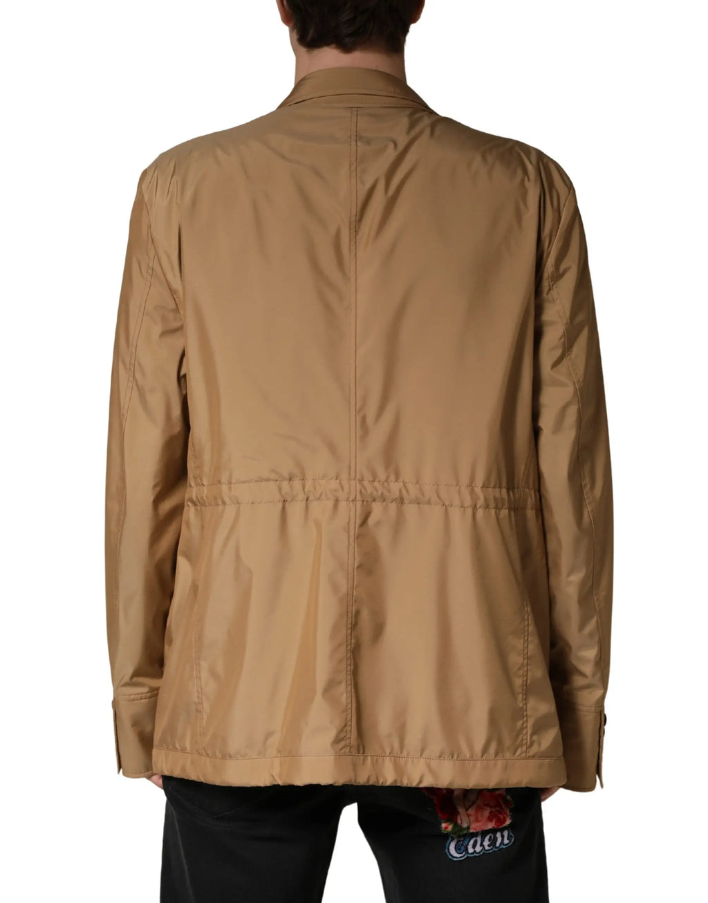 Dolce & gabbana brown single breasted layered coat jacket en toile imperméable marron avec couture centrale et taille élastiquée