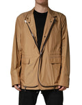 Veste utilitaire tan avec fermeture éclaire noire et deux poches avant dolce gabbana manteau marron simple boutonnage superposé