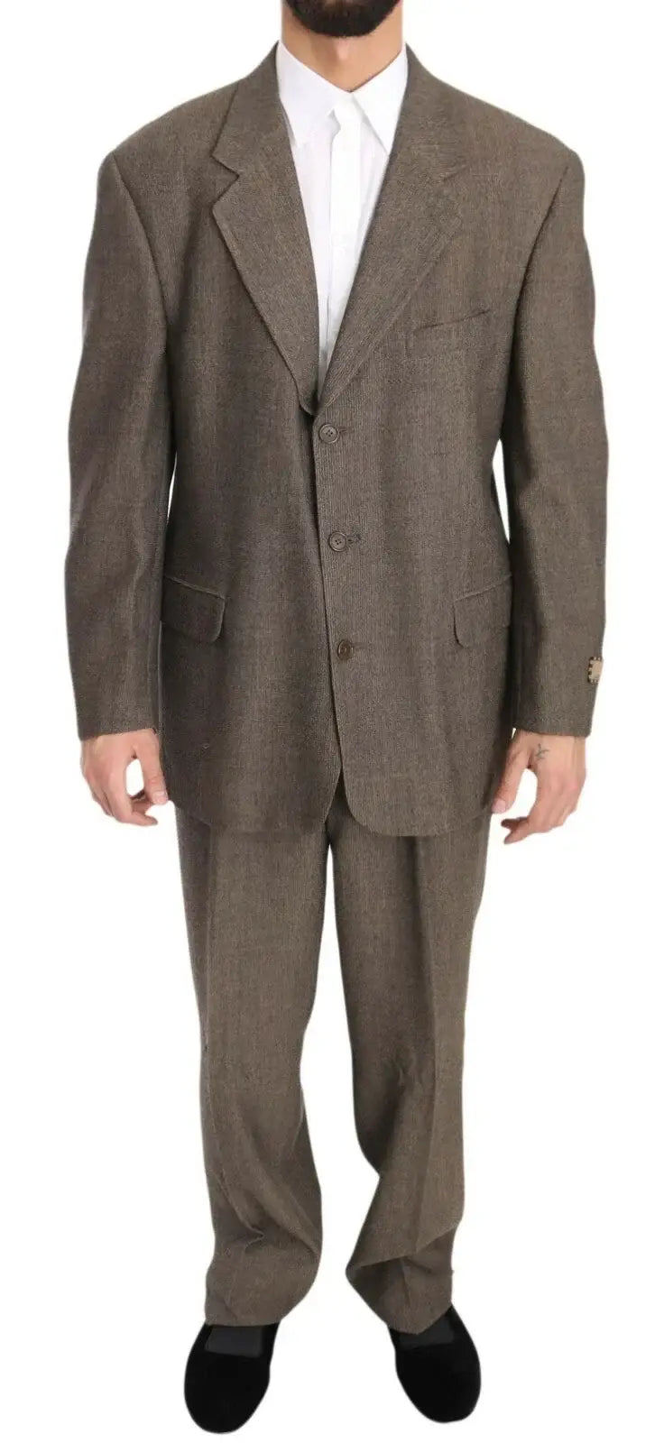Dolce & gabbana costume en laine marron texturé avec motif subtil et fermeture à trois boutons
