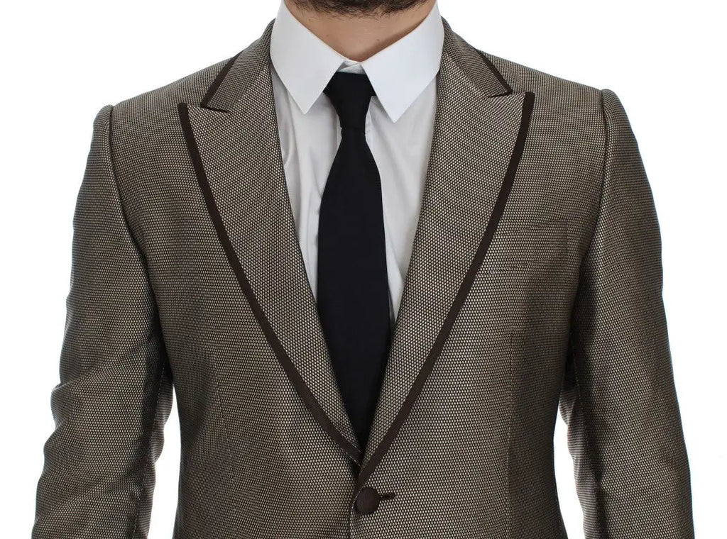 Blazer slim fit en soie marron dolce & gabbana avec texture et bordure noire contrastante sur les revers et bords