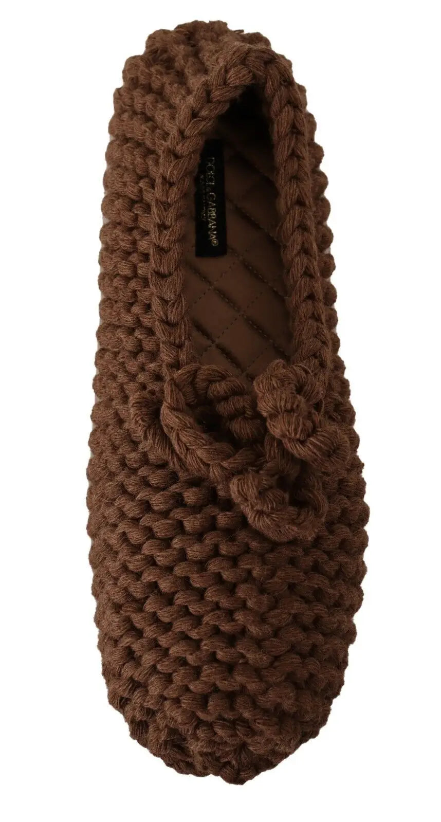 Mocassins ballerines dolce gabbana marron en laine tricotée avec nœud tressé slip on