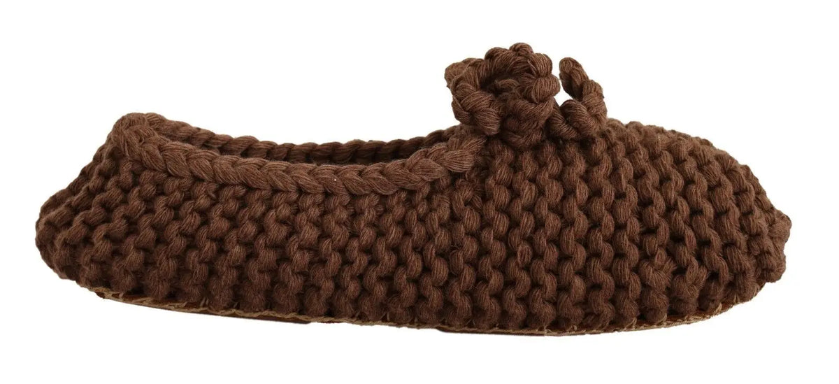 Slipper ballerine marron dolce & gabbana en laine tricot avec un noeud décoratif sur l avant