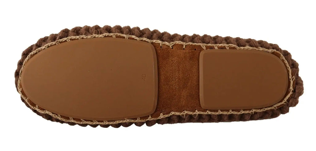Semelle marron en espadrille crochetée avec semelle intérieure en daim et talon en caoutchouc dolce gabbana ballerines en laine à enfiler