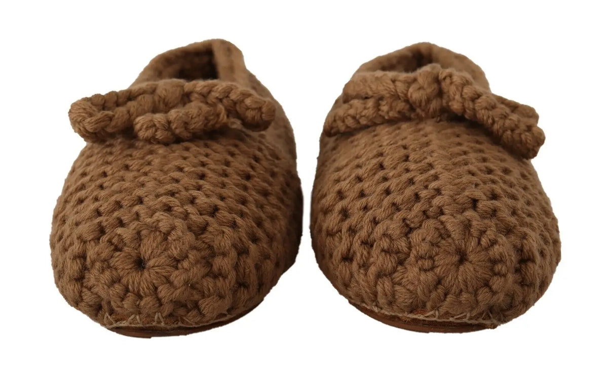 Dolce & gabbana ballerines marron en laine tricotées avec un nœud noué à l’avant