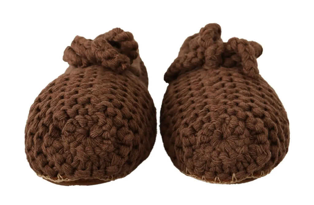 Dolce & gabbana ballerines marron en laine tricotée avec semelle souple et lacets noués