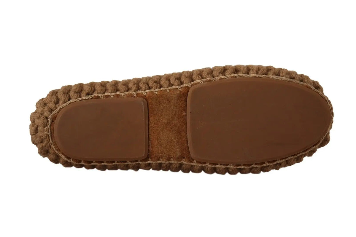 Semelle de chaussure espadrille marron en tricot avec semelle intérieure en suede et patin talon en caoutchouc dolce & gabbana