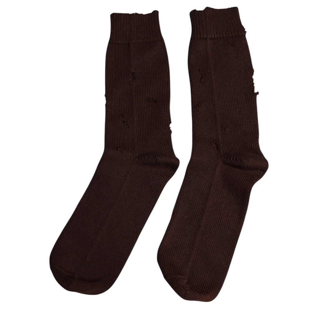 Chaussettes mi-mollet dolce & gabbana en coton marron foncé côtelé avec trous délibérés sur les côtés