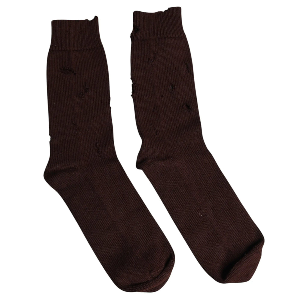 Dolce & gabbana chaussettes mi-mollet en coton marron foncé côtelé avec trous délibérés sur les côtés