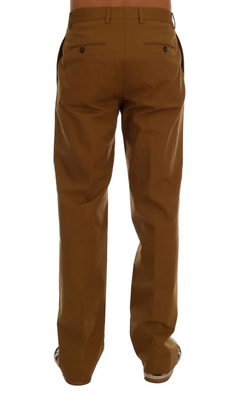 Pantalon brun Dolce & Gabbana en coton stretch vu de dos avec coupe droite classique et deux poches arrière