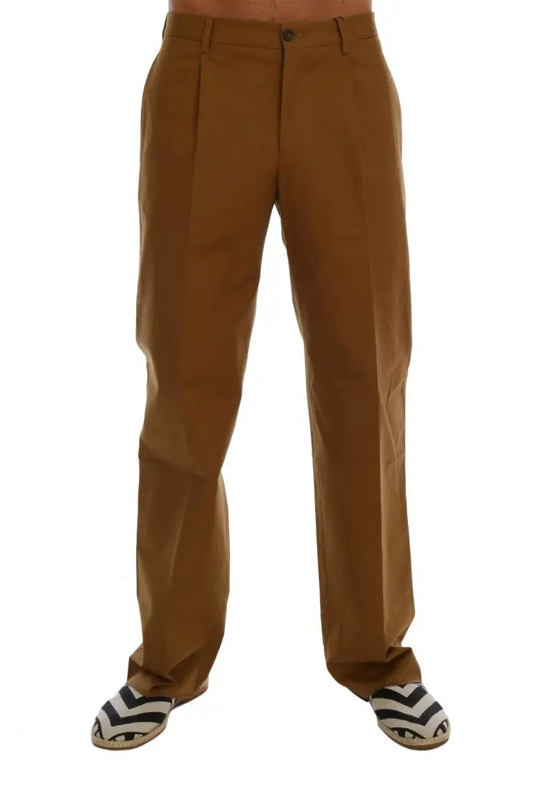 Pantalon marron dolce & gabbana en coton stretch avec coupe droite classique et fermeture boutonnée