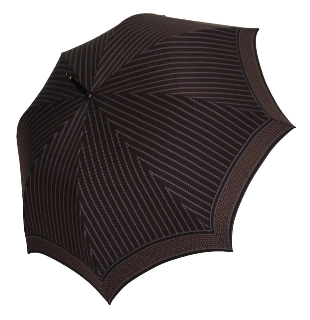 Parapluie pliable dolce & gabbana noir avec motif géométrique blanc et poignée en cuir rayée marron sartoriale