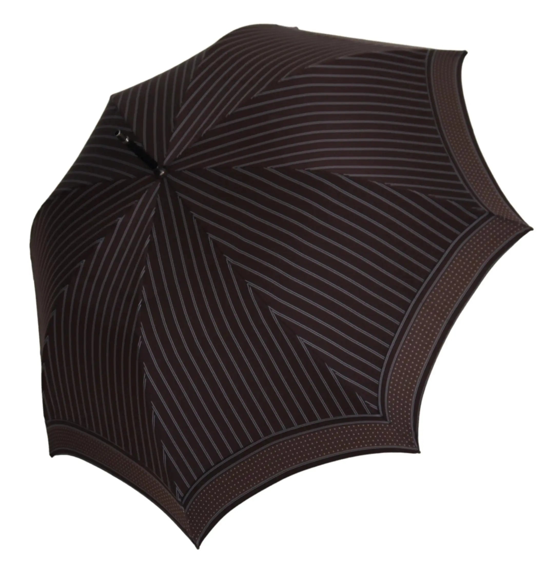 Parapluie pliable dolce & gabbana noir avec motif géométrique blanc et poignée en cuir rayée marron sartoriale