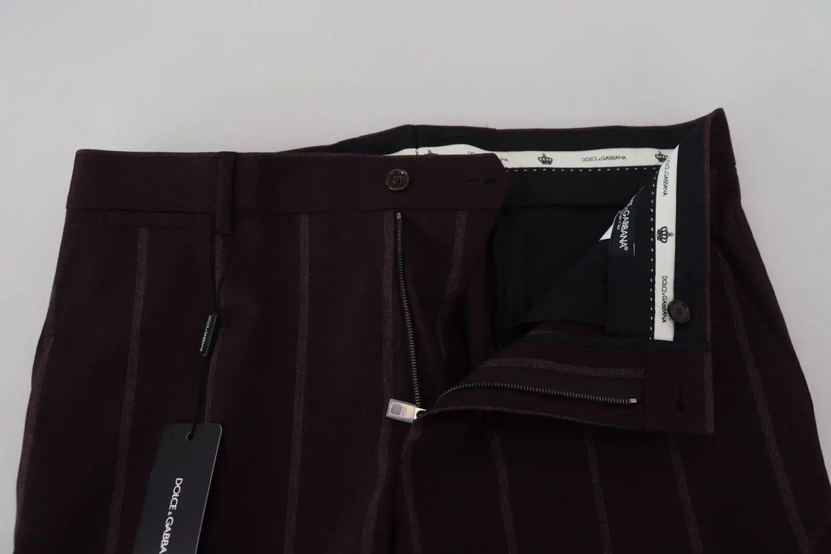Pantalon pour homme dolce gabbana en coton brun à fines rayures bordeaux foncé avec coupe ajustée et étiquette de marque