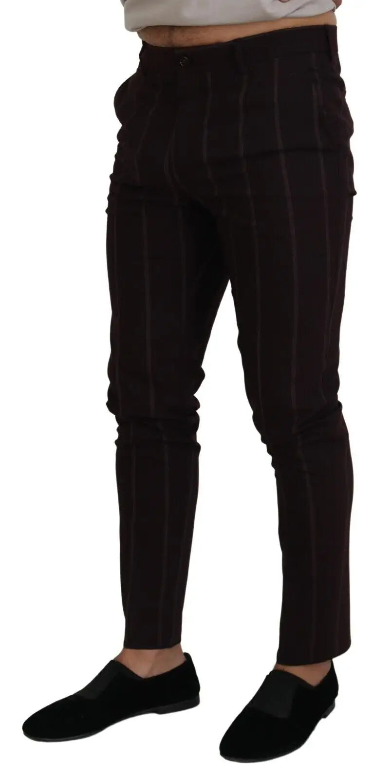 Pantalon dolce & gabbana marron rayé pour homme en coton avec coupe slim et fines rayures verticales subtiles