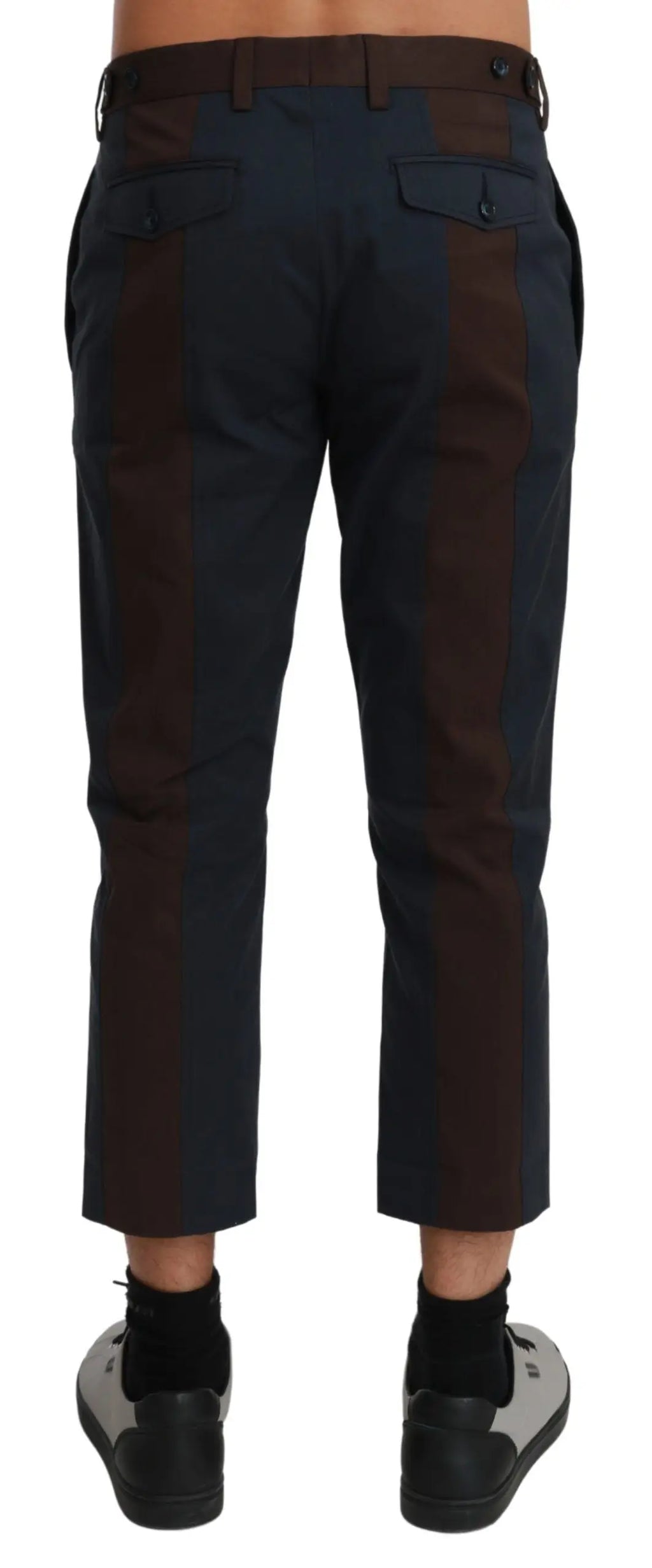 Dolce & gabbana pantalon rayé marron et bleu marine coupe ajustée avec poches boutonnées et passants de ceinture