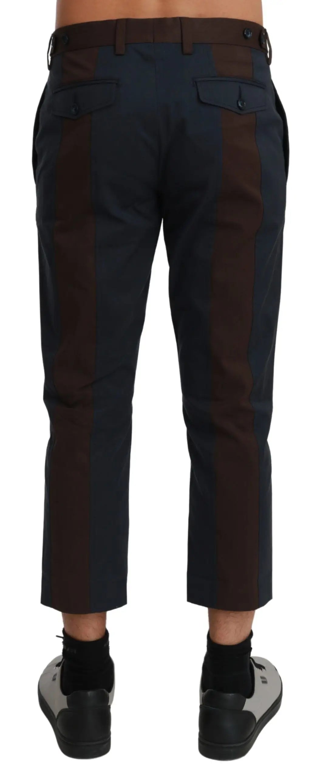 Dolce & gabbana pantalon rayé marron et bleu marine coupe ajustée avec poches boutonnées et passants de ceinture